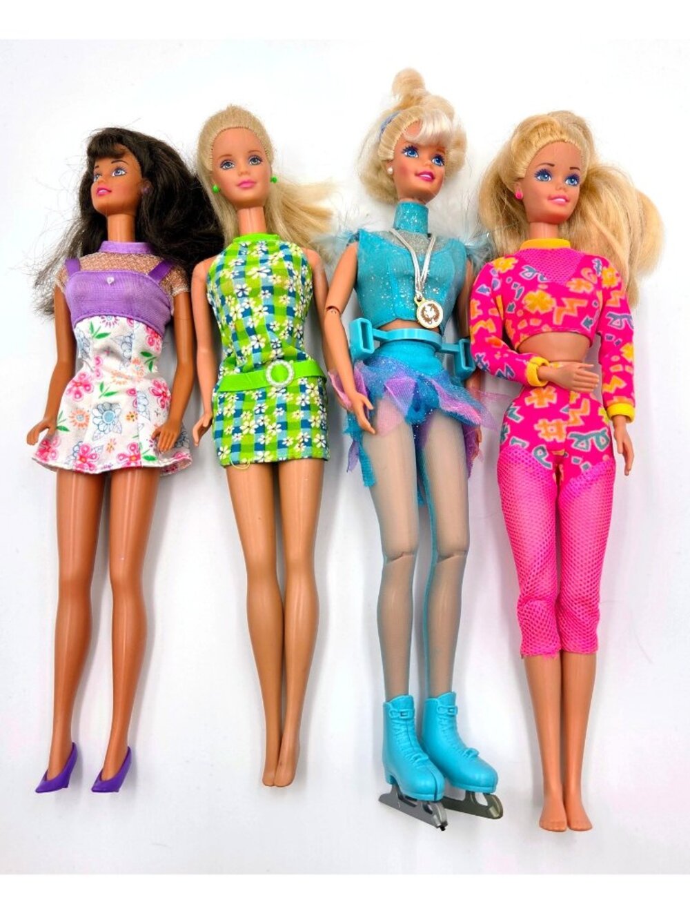 Barbie Doll Lot Flower Fun Brunette Pretty In Plaid USA Olympic Skater Workin’